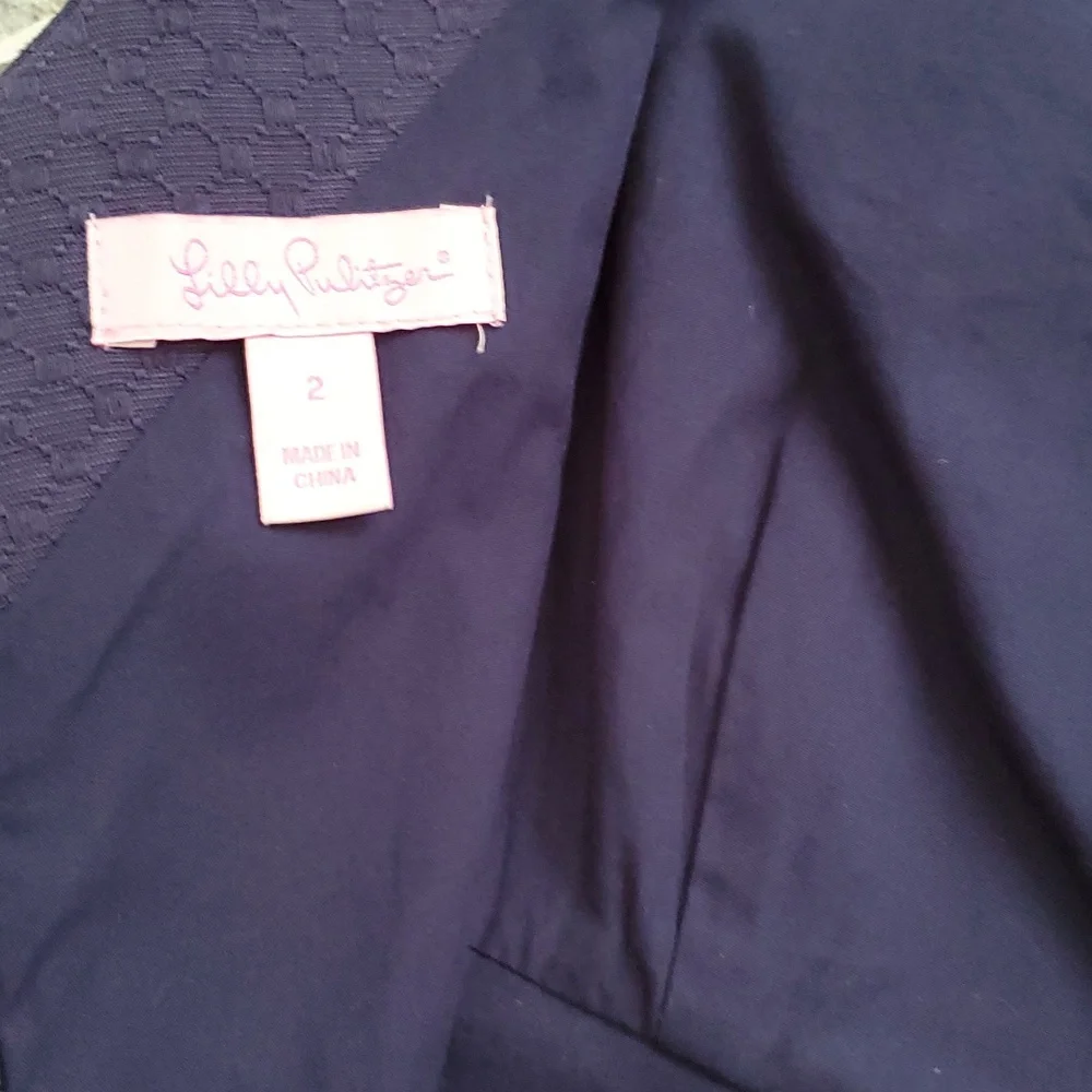 Lilly Pulitzer Allura Dress Navy Embroidered Sheath Dress  Sz2